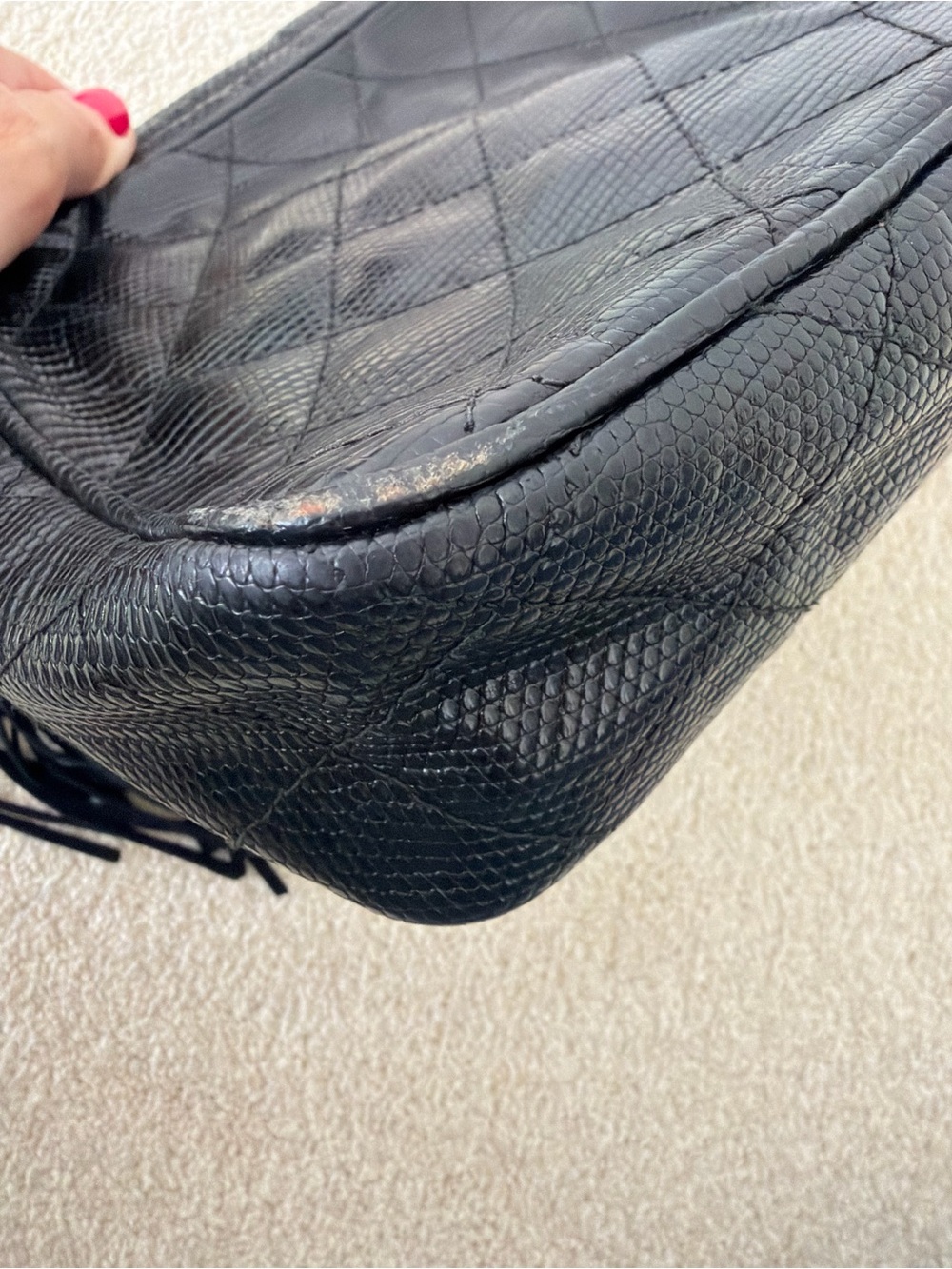 Chanel Black Quilted Lizard Camera Crossbody Bag - Picture 8 of 9